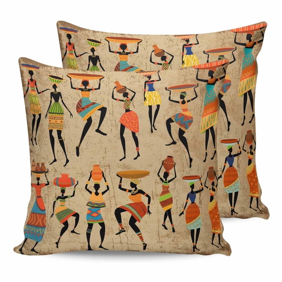 24x24 Pillow Covers Set of 2, Brown Boho Throw Pillow Covers Decorative Couch Cushion Case, Farmhouse Vintage Ethnic African Women Microfiber Square Pillowcases for Bedroom Car Living Room