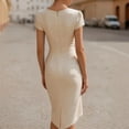 thumbnail image 4 of NTACZA Womens Dresses Wedding Guest Dresses Formal Cowl Neck Bodycon Midi Ruched Waist Beige L, 4 of 5