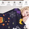 thumbnail image 4 of Flannel Halloween Blanket, Throw Soft Warm Fluffy Plush Blanket, Spider Webs Witch's Hat Black Bats and Decorated Pumpkins Print on Bed Couch Chair Living Room, 4 of 8