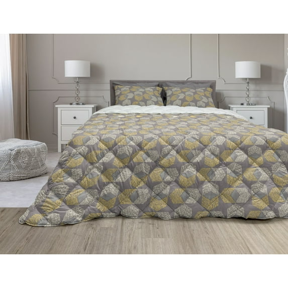 Muted Colors Comforter & Sham Bedding Set, Continuous Boho Abstract Forms Traditional Funky Earth Tones, 3 pcs Duvet Set Microfiber Filling Quilt, 5 Sizes, Cocoa Mustard and Ivory, by Ambesonne