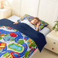 thumbnail image 3 of Manfei City Streets Twin Comforter Sets,Kawaii Houses Print Bedding Set,Blue,Navy Blue Reversible,2 Pieces,1 Comforter and 1 Pillowcase, 3 of 7