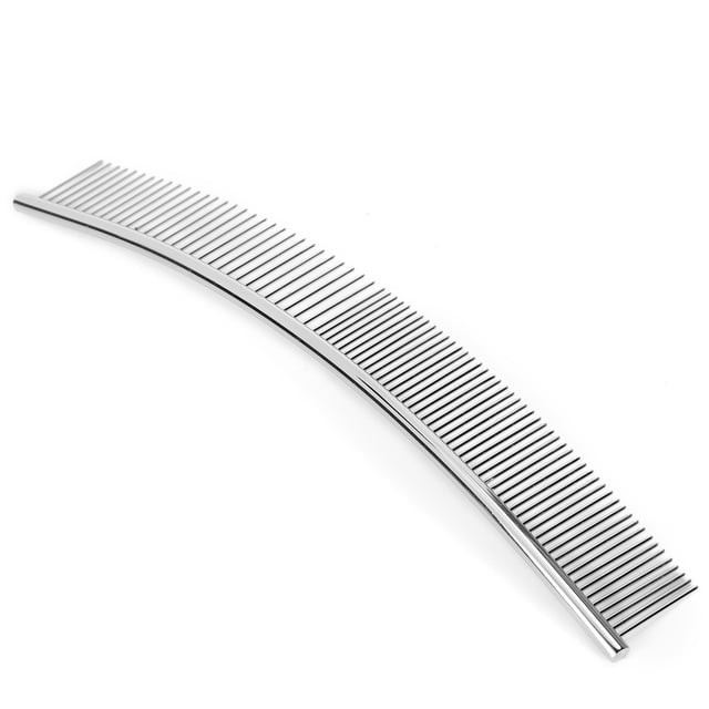 Peine curvado para perros, de acero inoxidable, para el cuidado de mascotas, con nudo de apertura, cepillo para quitar pelos, medio fino, medio denso, peine de fila curva