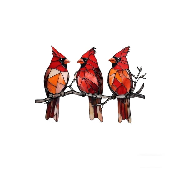 3 Cardinals on Branch Stained Glass Decor - Waterproof Window Hanging for Sympathy & Home Decor