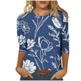 thumbnail image 2 of Nrmvnmi Womens 3/4 Length Sleeve Cotton Tops Casual Floral Print Round Neck Tie Dye Summer/Fall Tops Loose Fit Elastic and Lightweight Blouse For Women, 2 of 6