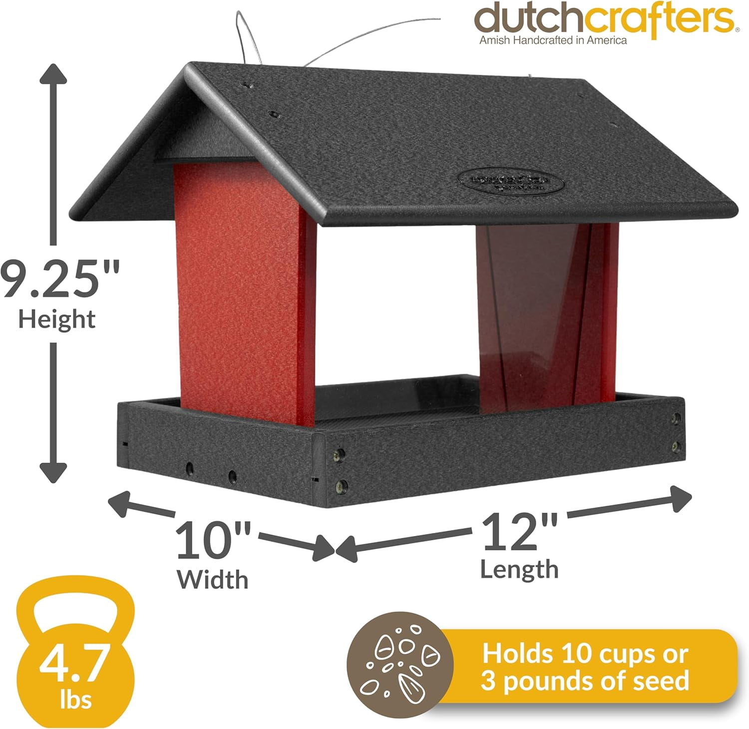 DutchCrafters Poly Hanging Hopper Bird Feeder, Large Hanging Bird Feeder for Outside, Outdoors - Amish American Made
