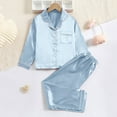 thumbnail image 2 of AOMPMSDX Girls Satin Pajamas Set 2Pj Silk Nightwear Button Down Sleepwear For Teen Kid Blue 11 Years-12 Years, 2 of 4