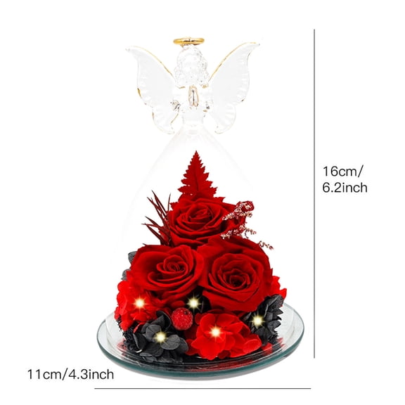 Gifts for Mom Birthday Gifts for Women Preserved Rose Forever Flower in Glass Angel Figurines, Anniversary Mothers Day Real Colorful Roses for Grandma Her Wife