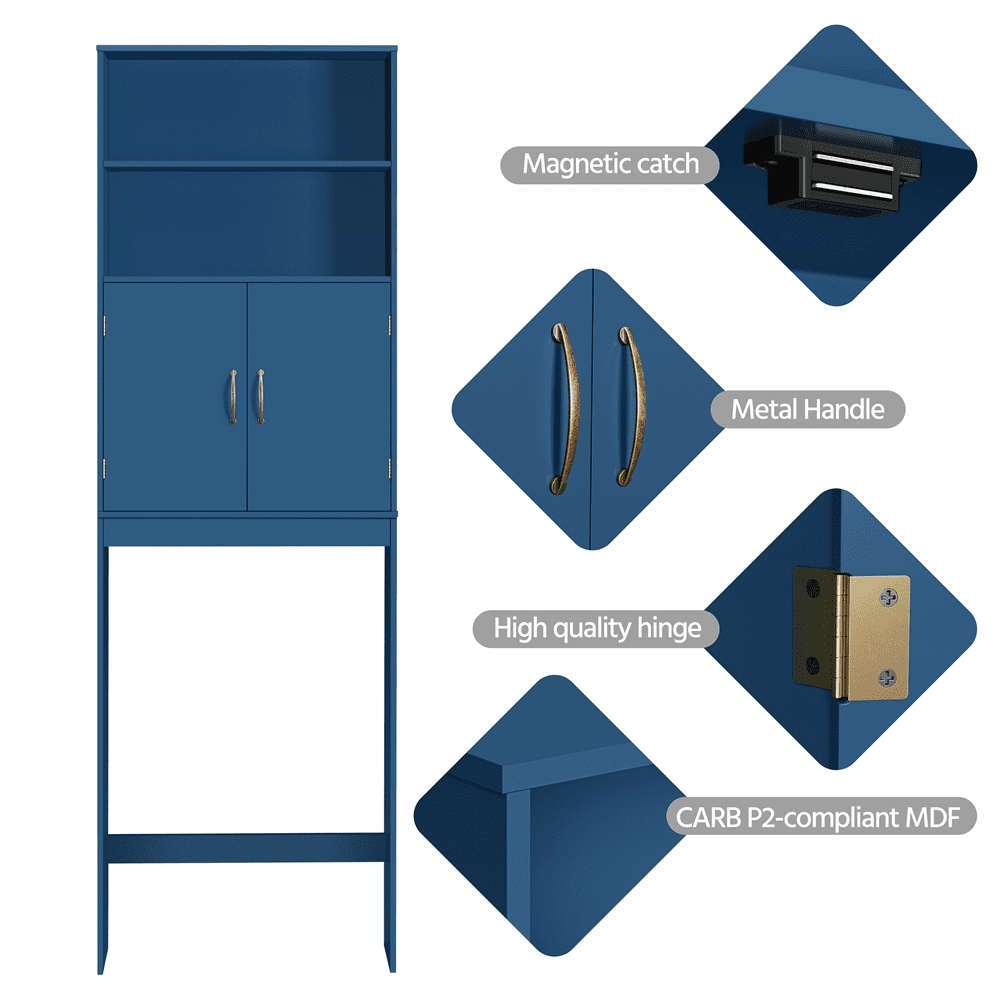 Alden Design 8" Wooden Free-Standing Over-the-Toilet Storage for Bathroom, Navy Blue