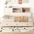 thumbnail image 2 of Solid Wood Bed Frame with 3 Storage Drawers, Upper Soft Board, Shelf, and a Set of Sockets and USB Ports, Platform Bed Frame, Bedframe, Wood Daybed, Wood Foundation(White, Full), 2 of 9