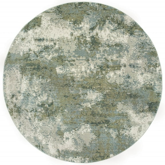 8â€™ Round Blue and Sage Distressed Waves Indoor Area Rug