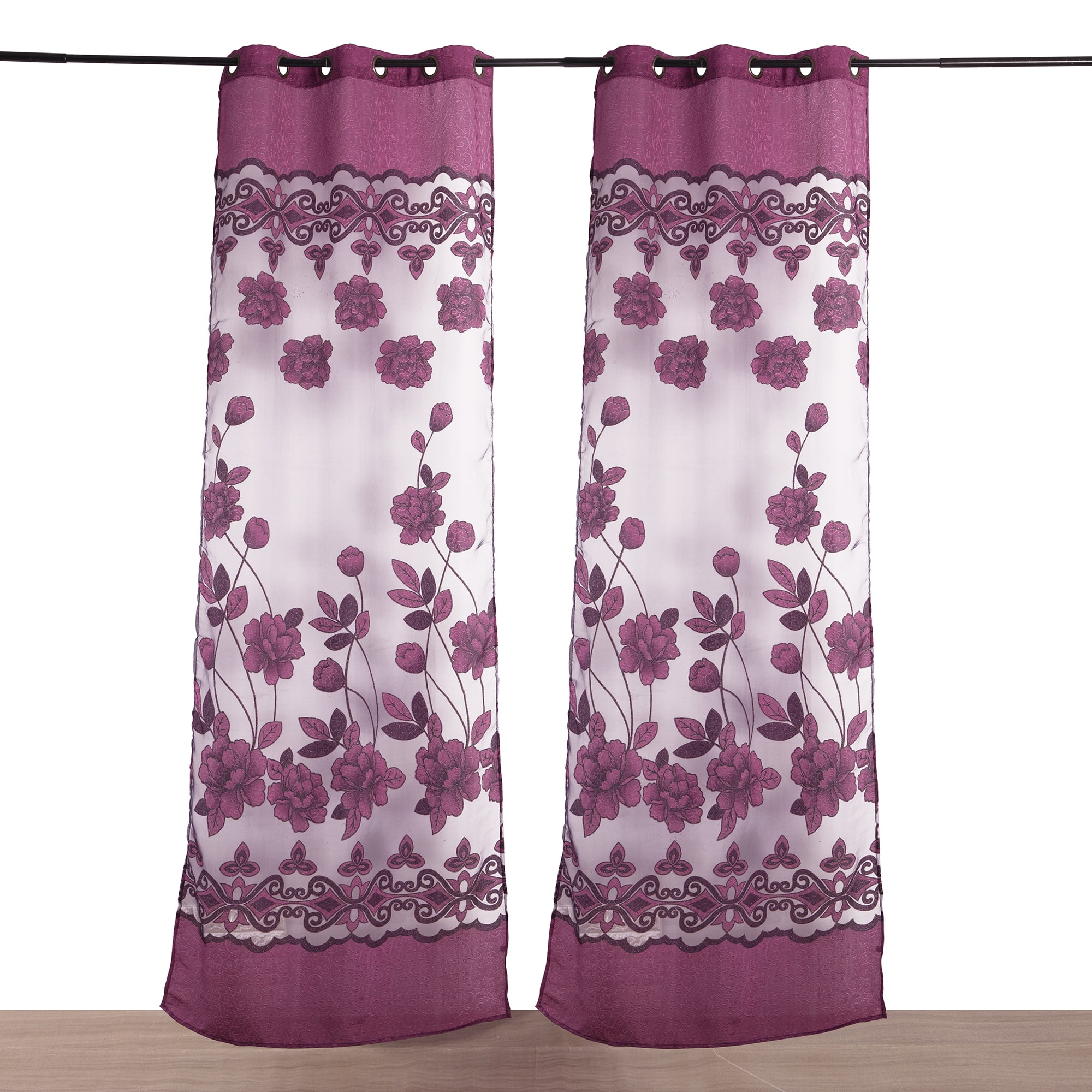 2 Panels Window Curtains Floral Tulle Drape Scarfs Valances