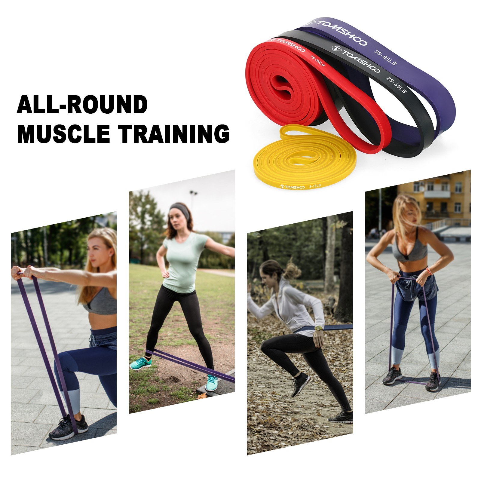 TOMSHOO Resistance Loop Band for Powerlifting with Carry Bag