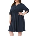 thumbnail image 2 of DARING DIVA Plus Size Notch 3/4 Rolled Sleeve Button Midi Shirt Dress 1X Navy Blue, 2 of 5