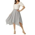 thumbnail image 2 of INSPIRE CHIC Women's Elastic Waist Chiffon Handkerchief Hem Flare Midi Skirt M Light Gray, 2 of 6