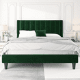 Einfach Queen Size Platform Bed Frame with Velvet Vertical Headboard