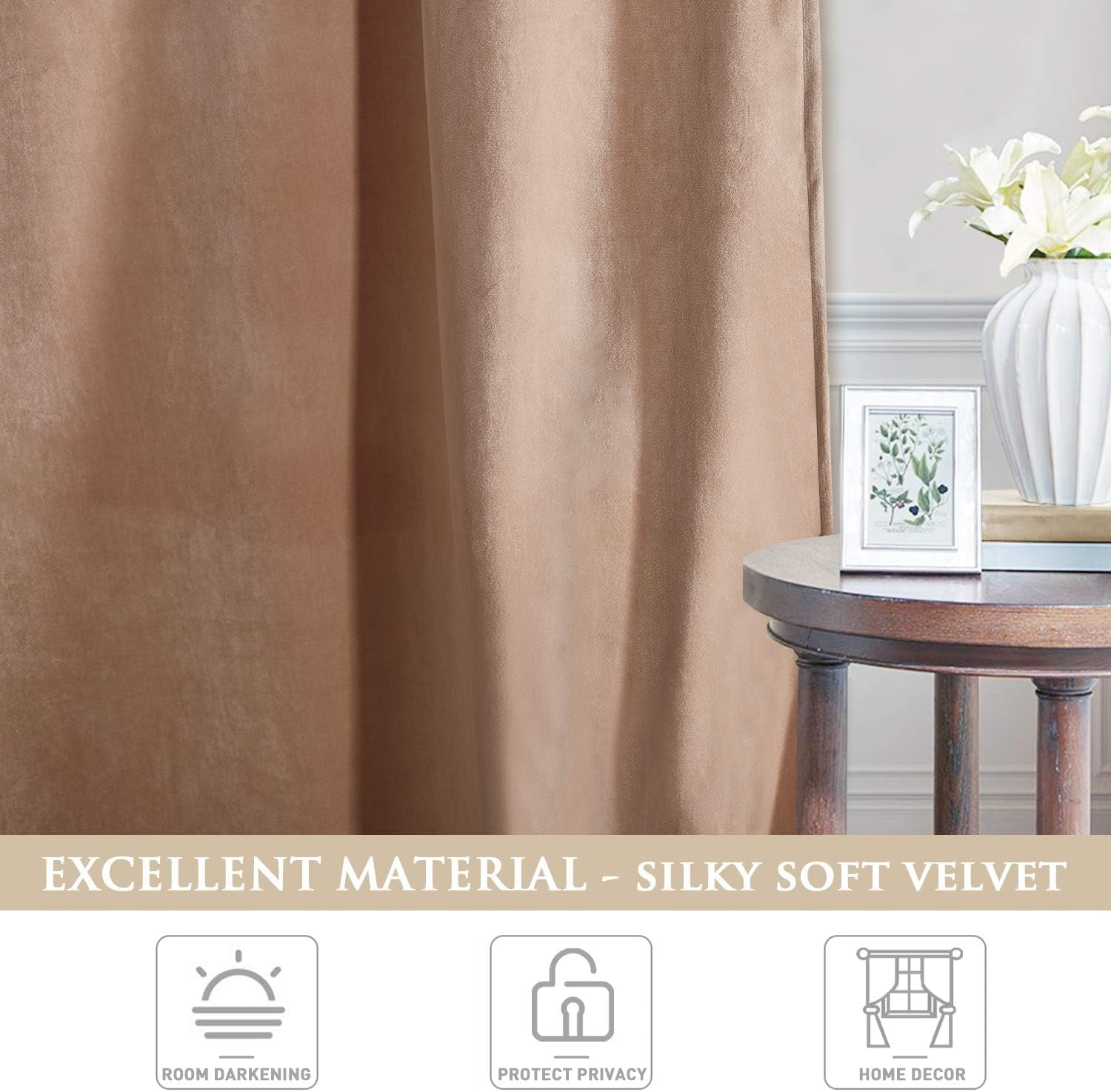 NICETOWN Velvet Curtains for Living Room, Thermal Insulated Noise Reducing Energy Efficiency Privacy Luxury Velvet Curtains Room Darkening Rod Pocket Drapes, Blush Beige, 52"x96", 2 Panels