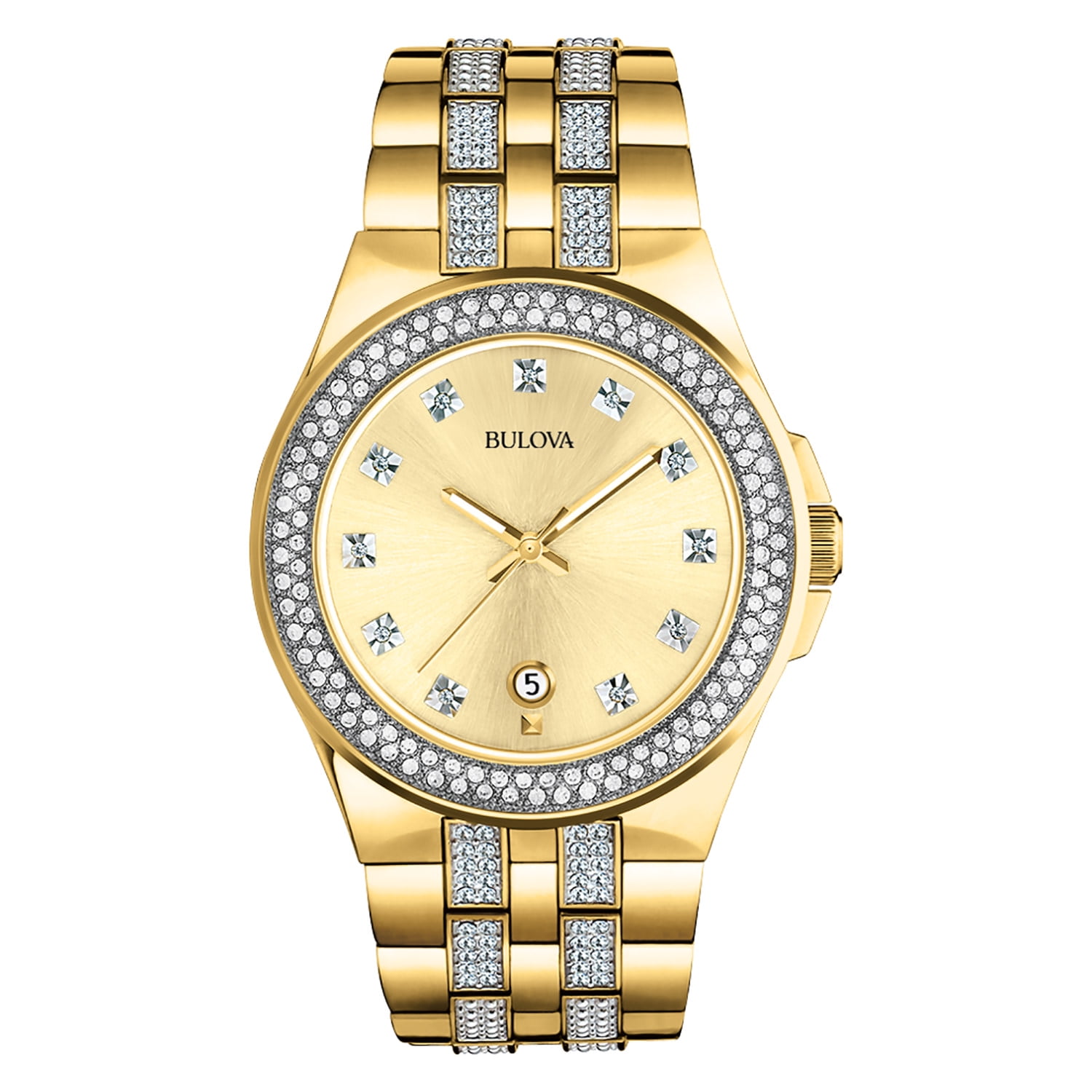 Bulova Men's Swarovski Crystal Gold Stainless Steel Watch 98B174
