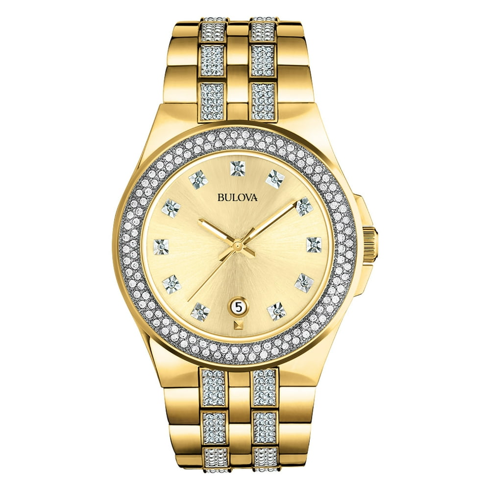 Bulova Bulova Men's Swarovski Crystal Gold Stainless Steel Watch