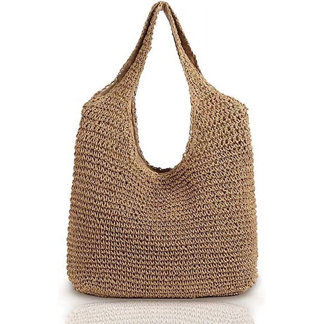 Bolso vintage de ratán tejido de color caqui para mujer