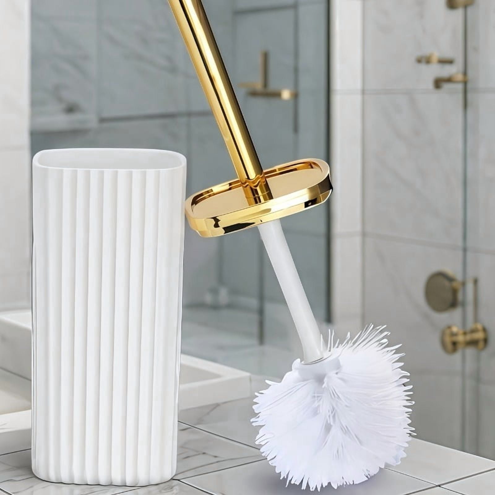 Professional Heavy-Duty 360 °   Rotating Toilet Brush Set with Adjustable Height Handle, Corrosion-Resistant Compact Stand