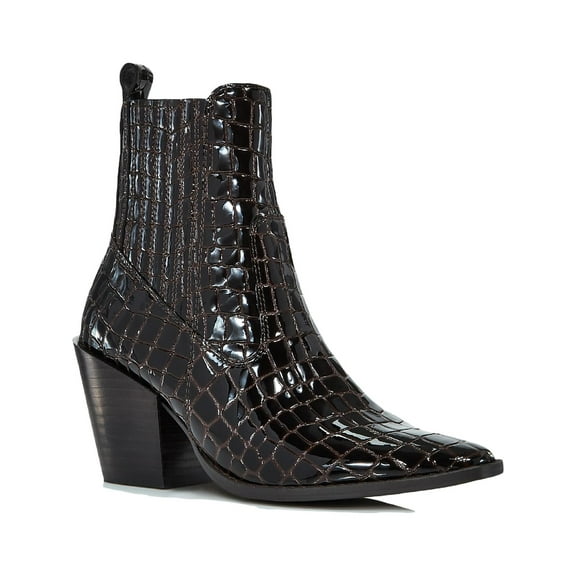 Aqua Womens Star Patent Block Heel Ankle Boots Brown 6 Medium (B,M)