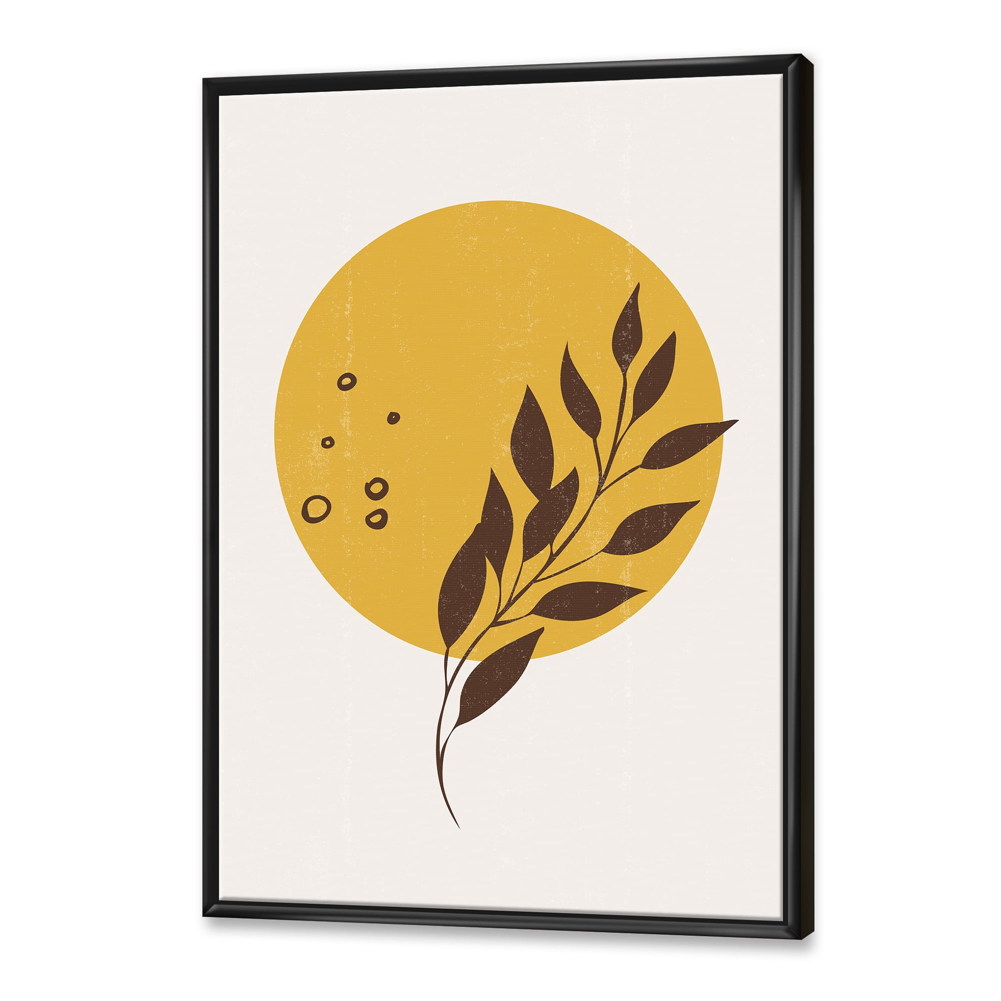 Designart 'Abstract Moon and Yellow Sun With Tropical Leaf II' Modern Framed Canvas Wall Art Print