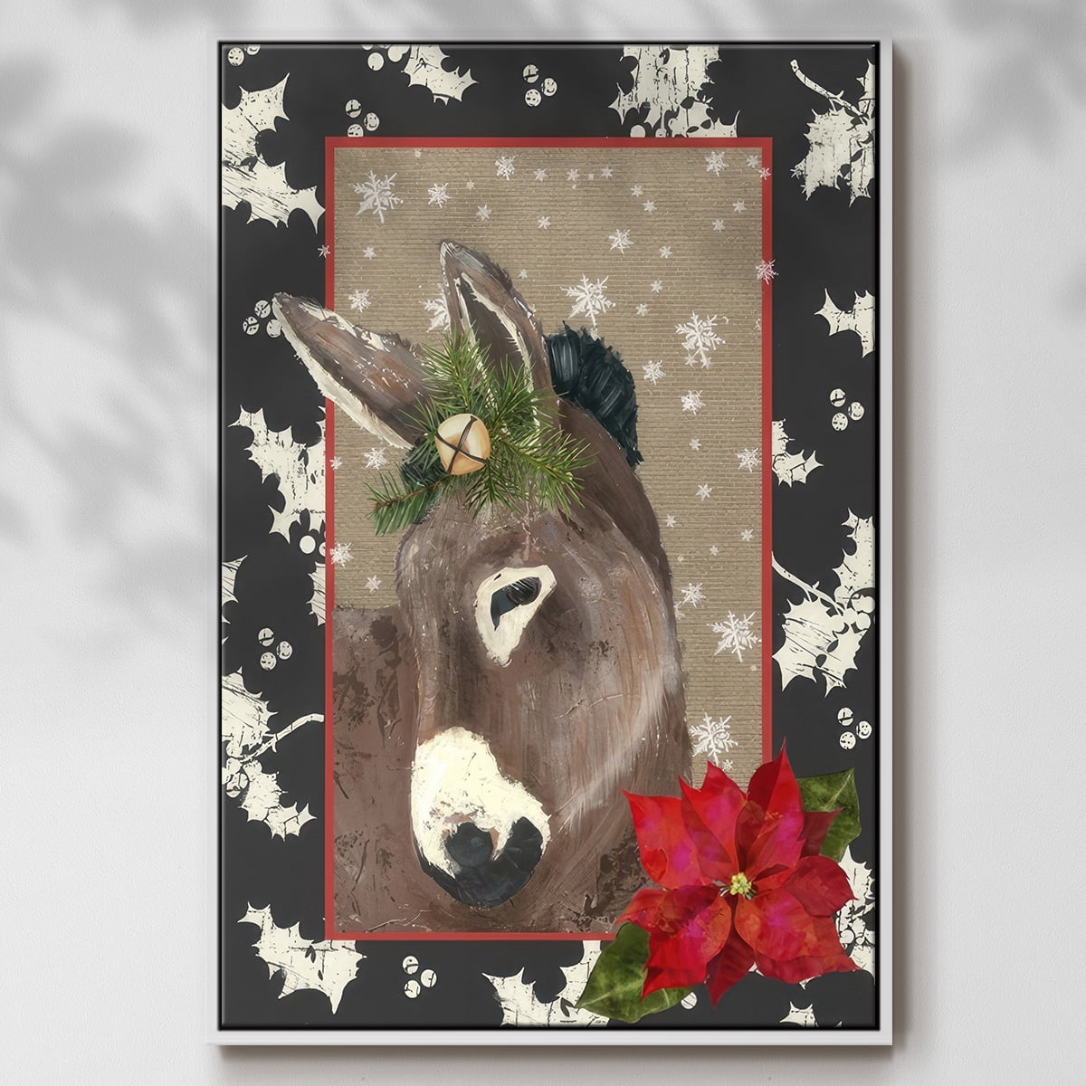 County Christmas Farm III - Framed Gallery Wrapped Holiday Canvas - 27 x 41 - White Frame