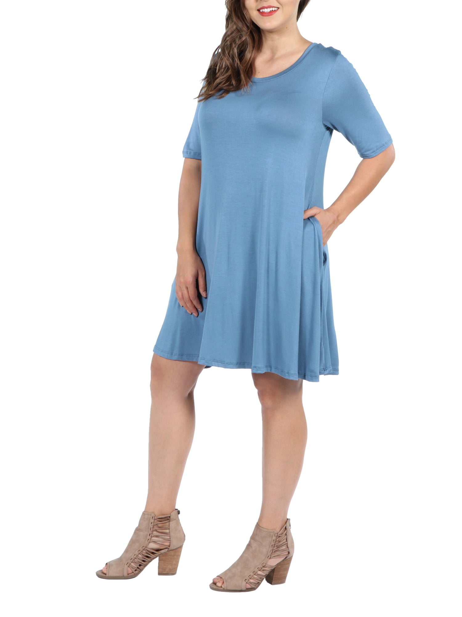 24Seven Comfort Apparel Pocket Plus Size Mini Dress