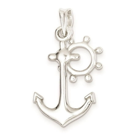 925 Sterling Silver Polished Anchor Charm Pendant 33mm x 21mm