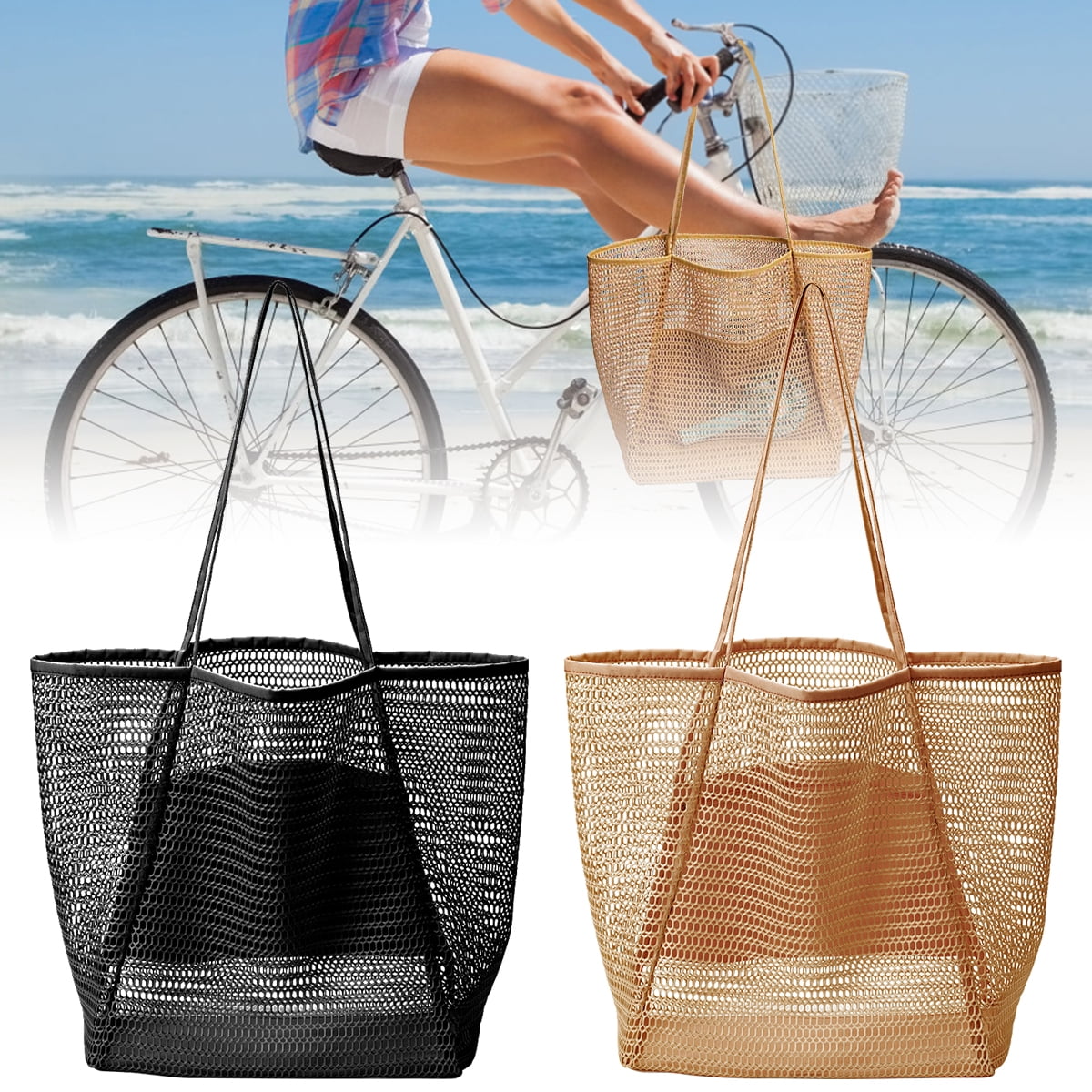 kitwin Mesh Tote Bag Large Mesh Beach Bag Reusable Beach Bag Waterproof