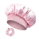 thumbnail image 2 of Gorro de satén con lazo, gorro de noche, gorro de baño, gorro para el cabello de mujer para salón de belleza y baño. Rosa, 2 of 9