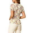 thumbnail image 3 of Unique Bargains Junior's Floral Ruffle V Neck Puff Short Sleeves Blouse Top Beige XS, 3 of 7