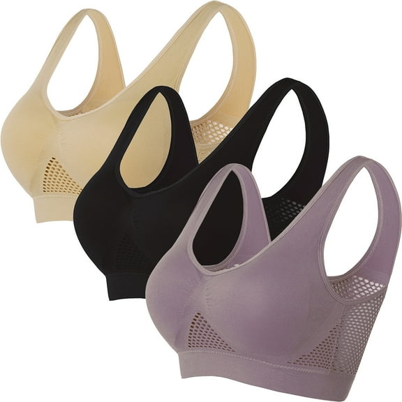 Fengactive 3 Pack Women's Seamless Sports Bra Wirefree Yoga Bra Removable Pads Breathable Comfort Bralette