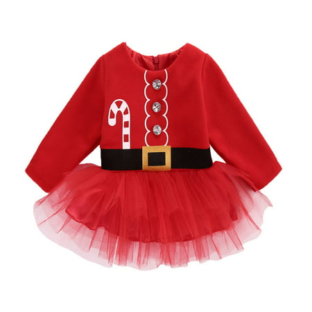 Baby Girls Long Sleeve Santa Claus Tutu Dress Top Christmas Outfits 0-3 Months