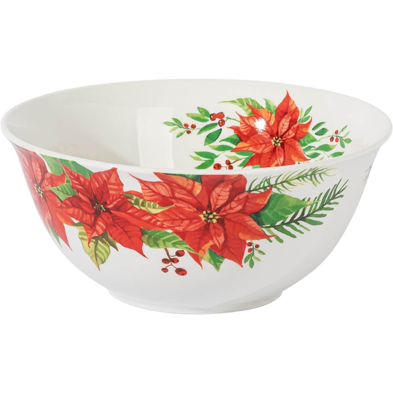 Gibson Home Magic Poinsettia 4 Piece Serving & Accessories Set, Fine Ceramic