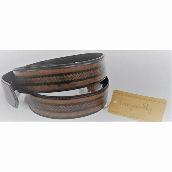 Canyon Sky Men's Rustic Chevron Detail Belt in Brown/Black - Size 42"