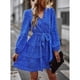 thumbnail image 2 of Vestido midi de manga larga con escote en V y estampado floral en color azul con lazo en la cintura para primavera/otoño, talla XL, 2 of 8