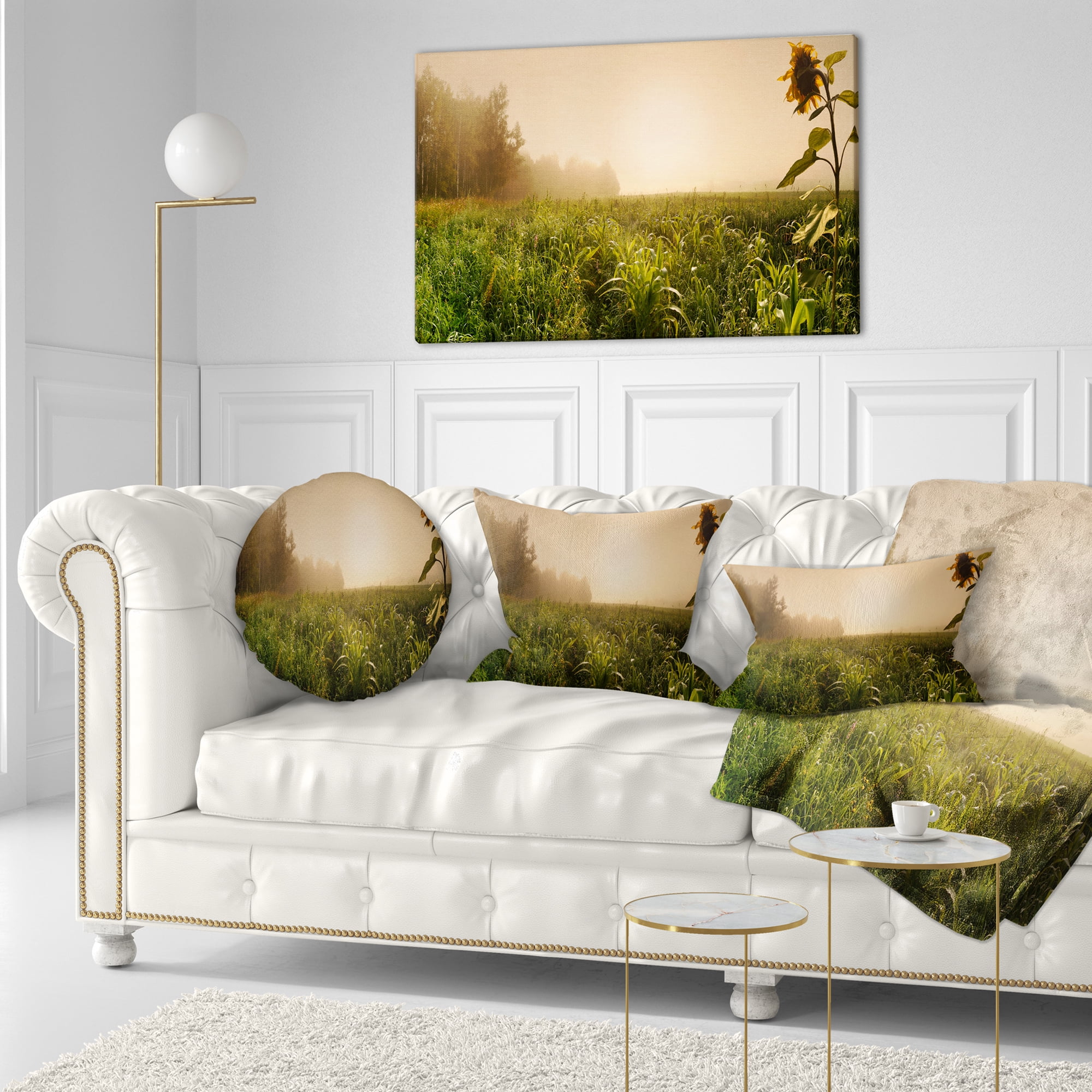 Designart Green Panoramic Landscape - Photography Throw Pillow - 12x20