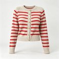 thumbnail image 5 of Karight Women's Striped Button Down Cardigan Crew Neck Long Sleeve Cropped Knit Sweater Outerwear with Gold Buttons, 5 of 5