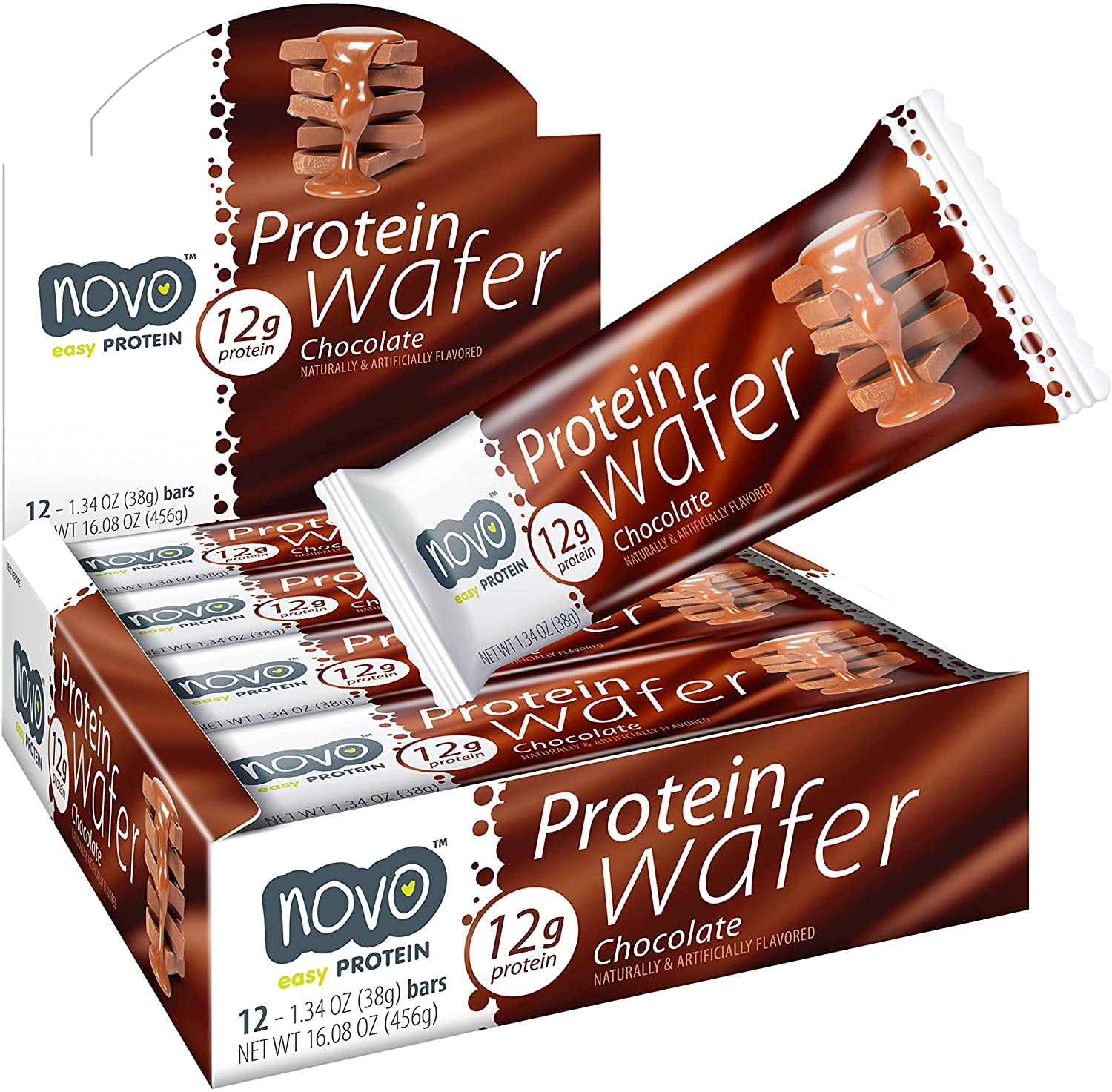NOVO Protein Energy Wafer Bar 12g Protein, Healthy Snack, Light