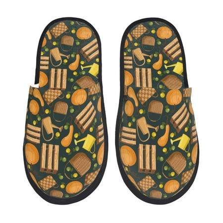 Balery Autumn Harvest Pumpkin Basket Slient Indoor Furry Fleece Comfort House Shoes Soft Non-Slip Home Shoes Cotton slippers House Slippers-- Medium
