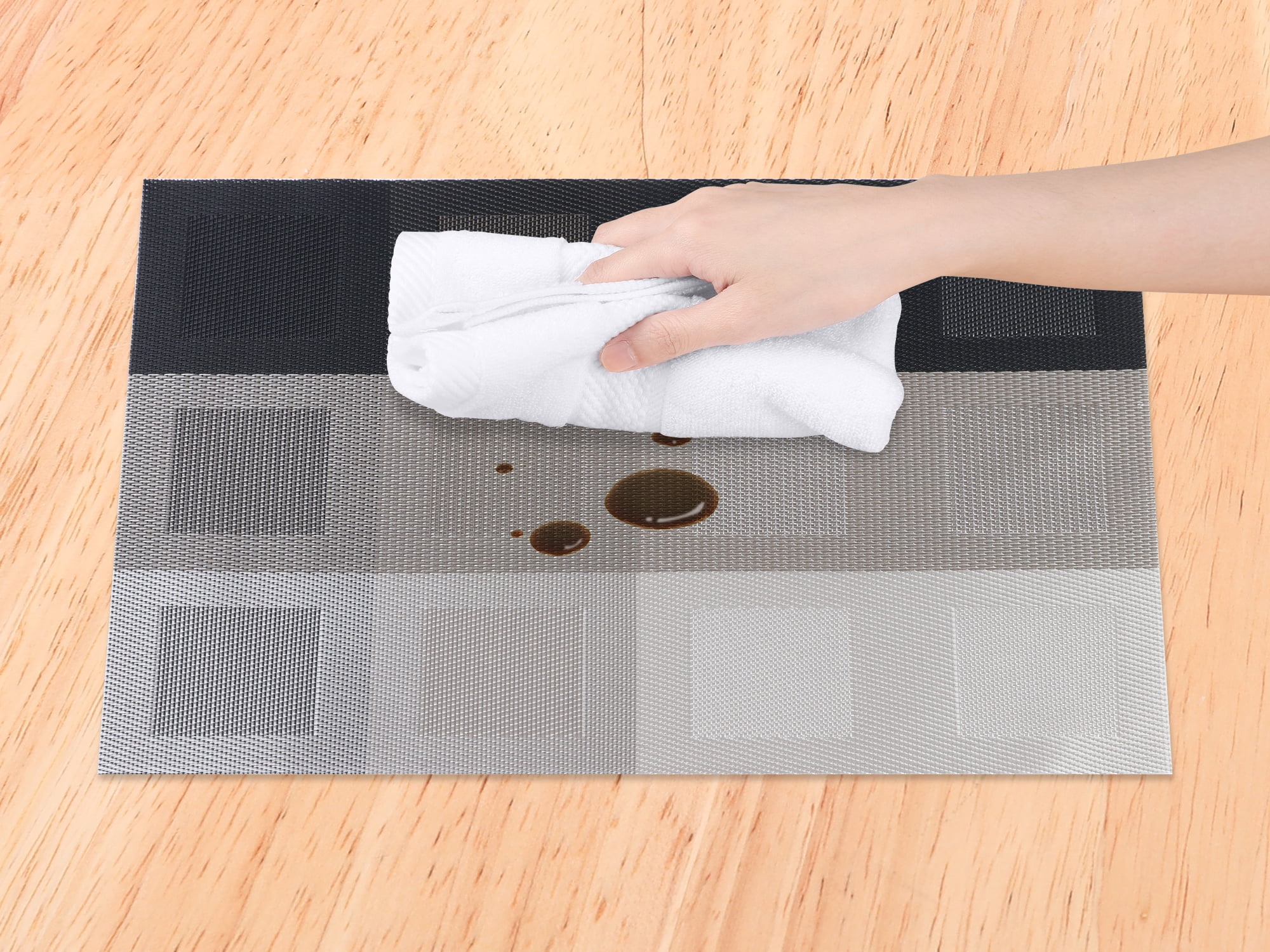 Unique Bargains Placemats Set of 6 for Dining Table Decor Washable Table Mat Gray Black