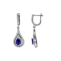 925 Sterling Silver Womens Blue Cubic Zirconia Tear Drop Dangle Earrings 34.4x11.4mm Wide Dangle Earring for Women