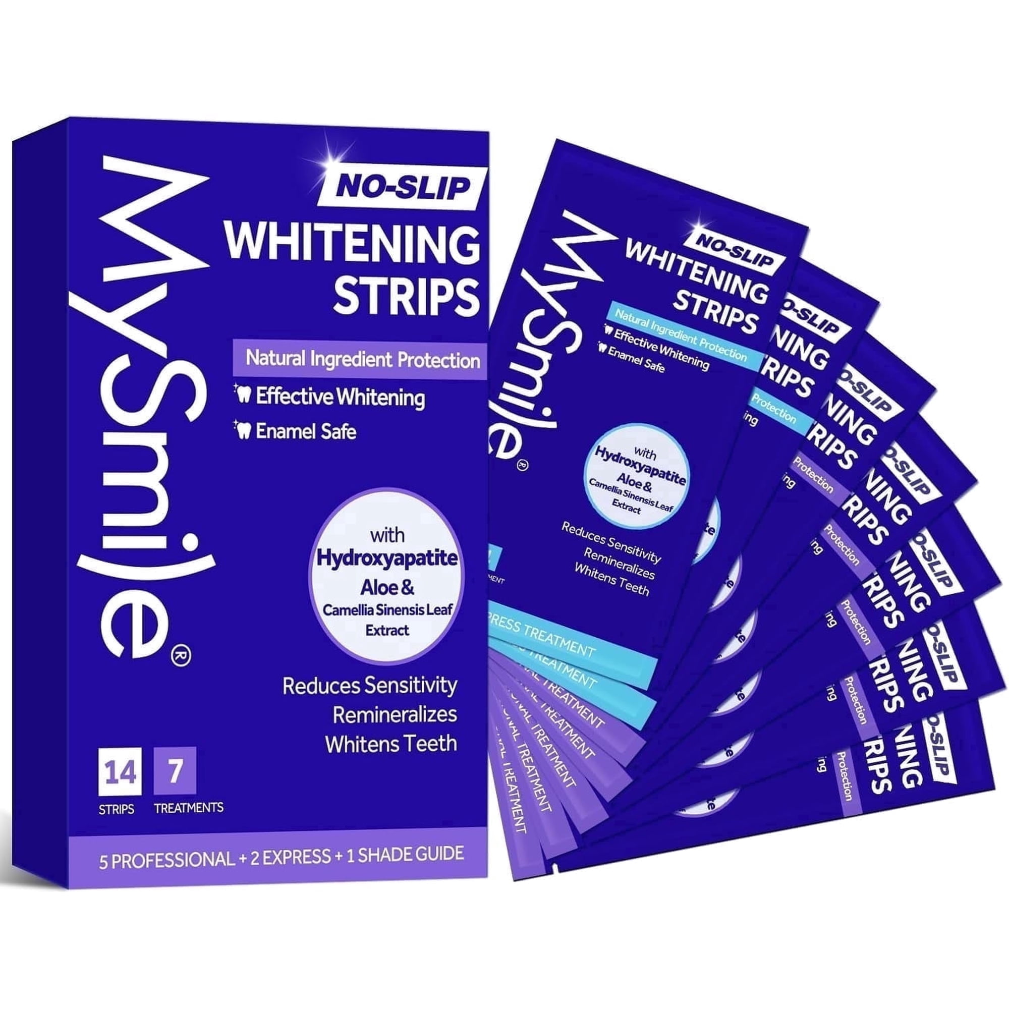 MySmile Teeth Whitening Strips for Teeth Sensitive, 10% Hydroxyapatite-Infused, Enamel Safe, Non-Slip Teeth White Strips, Residue-Free, Tooth Stains Remover, Includes Natural Formula, Mint, 14pcs