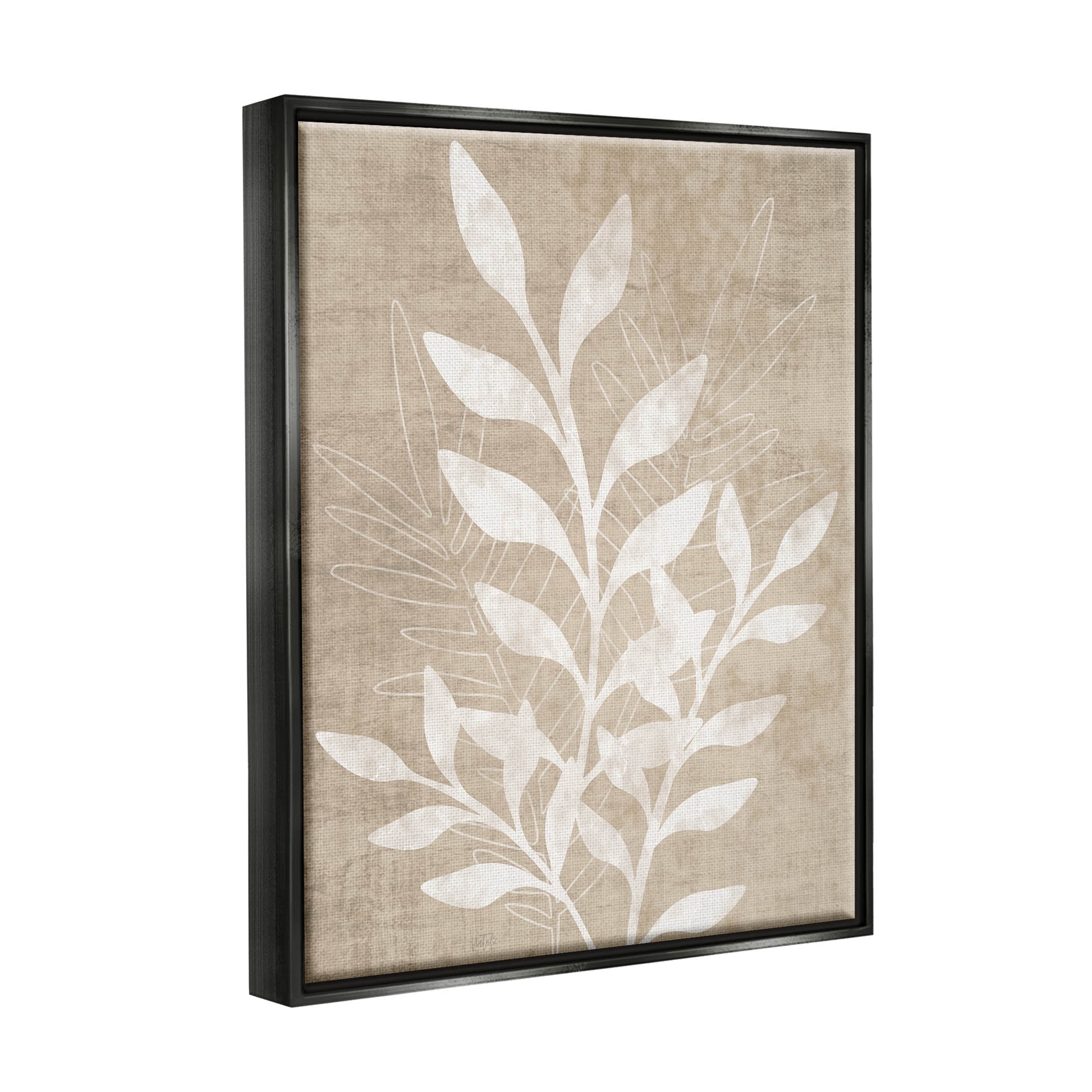 Stupell Industries Neutral Plant Leaf Collage Graphic Art Jet Black Floating Framed Canvas Print Wall Art, Design by Natalie Carpentieri