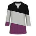 thumbnail image 5 of aidice Chemises à Manches 3/4 pour Femmes Col en V Tops Amples à Col Rabattu Printemps Été Décontractés Doux Confortables T-Shirts Colorblocks, 5 of 5