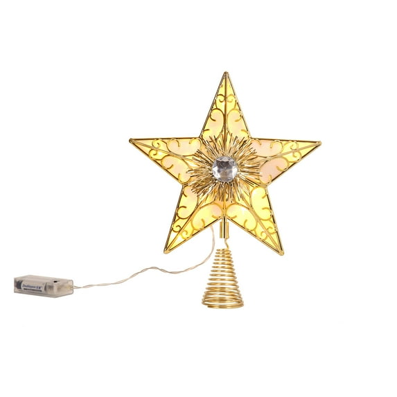 XY Fancy Gold Christmas Tree Topper Star, Christmas Treetop with Lights for Holiday Decoration, 11 inch H