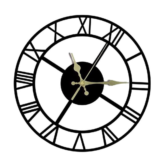 Modern Oversized Metal Wall Clock with Arabic Roman Numerals, Battery Operated for Home Decor Minimalist