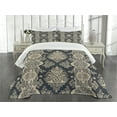thumbnail image 3 of Ambesonne Damask Quilted Bedspread Set 3 Pcs, Victorian Baroque Style, Queen Size, Charcoal Grey Cream, 3 of 5