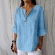 thumbnail image 2 of Vestidos Casuales Para Mujer, Blusas De Mujer De Moda Camisa de lino con cuello en V y bolsillo abotonado para mujer, informal, con escote en V de un cuarto, 2 of 6